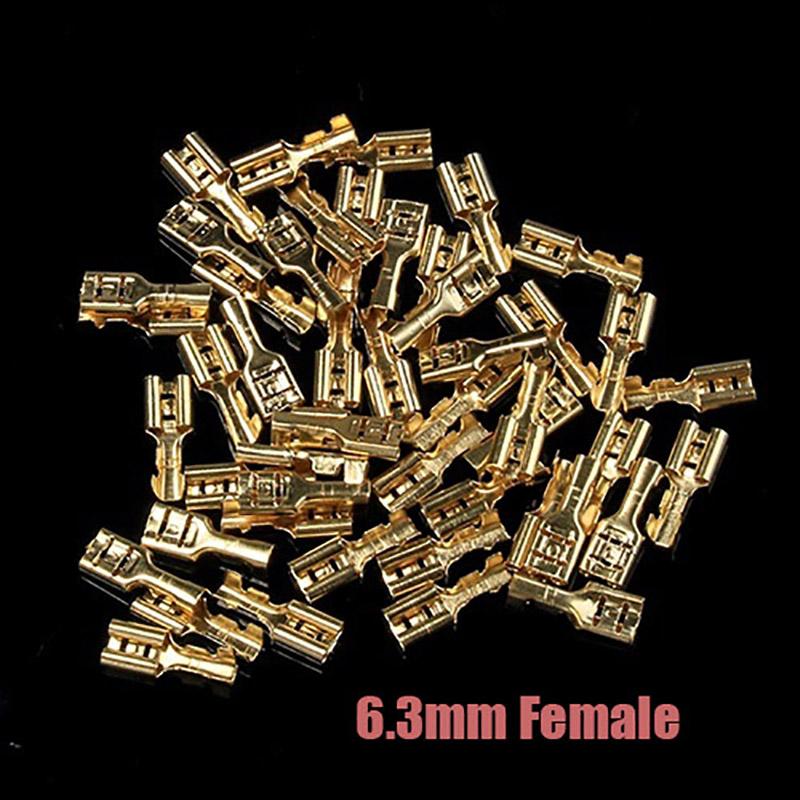 

100 шт./лот 6,3 мм Гніздовий та штирьовий обтискний термінал-роз єм Золота латунь/Срібло Набір роз ємів для електропроводки автомобільних динаміків 2P