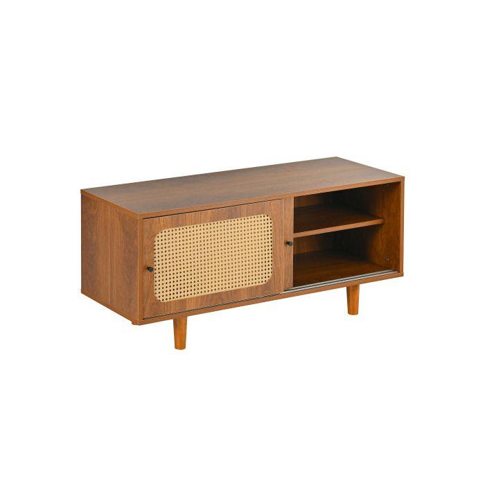 Rattan Low Living Room Furniture - Combination of a Rattan Chest of Drawers and a Shoe Cabinet, Walnut Color
