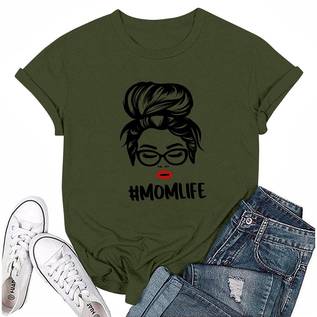 Women Casual Daily Round Neck Printed Short Sleeved T-shirt Letter Top