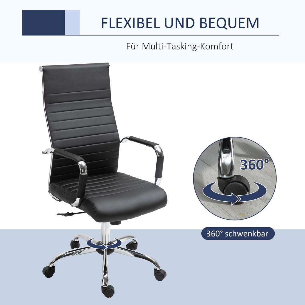 Office Chair Ergonomic Desk Chair with Armrest, Height Adjustable Swivel Chair with Rocking Function, Faux Leather, Padded Computer Chair, Black