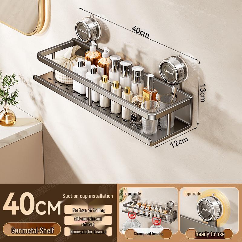Wall-Mounted Aluminum Suction Cup Towel Rack & Bathroom Storage Shelf