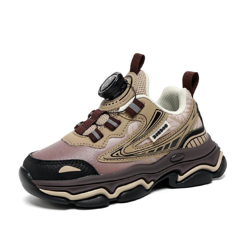Brand children's sports shoes 2025 autumn and winter breathable sports shoes boys and girls brisk running shoes convenient button shoes