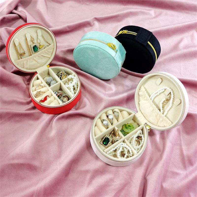 

High-quality Colored Velvet Round Jewelry Storage Box Rings Earrings Small Accessories and Convenient Jewelry Storage Props 1PC червоний