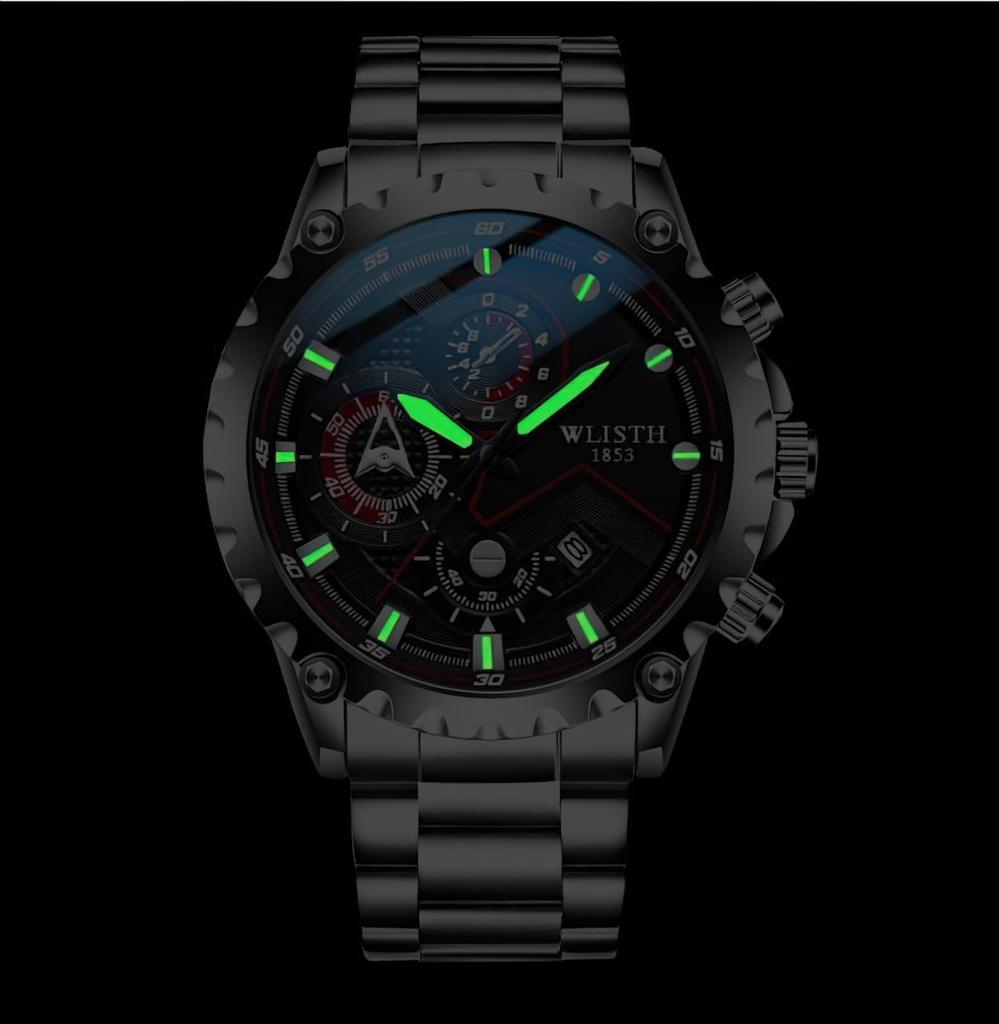 Stylish Analog Watch with Waterproof Calendar and Stainless Steel Black Band and Black Dial Men's Strap,