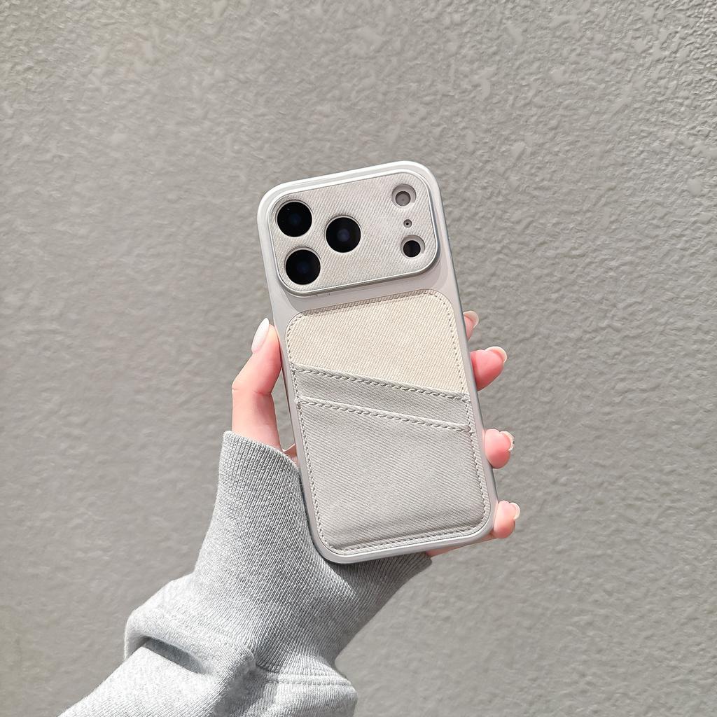 Card Slot Denim Cloth Wallet Phone Case For iPhone 17 Air 16 15 14 13 12 Pro Max Large Window Camera Protection Shockproof Cover