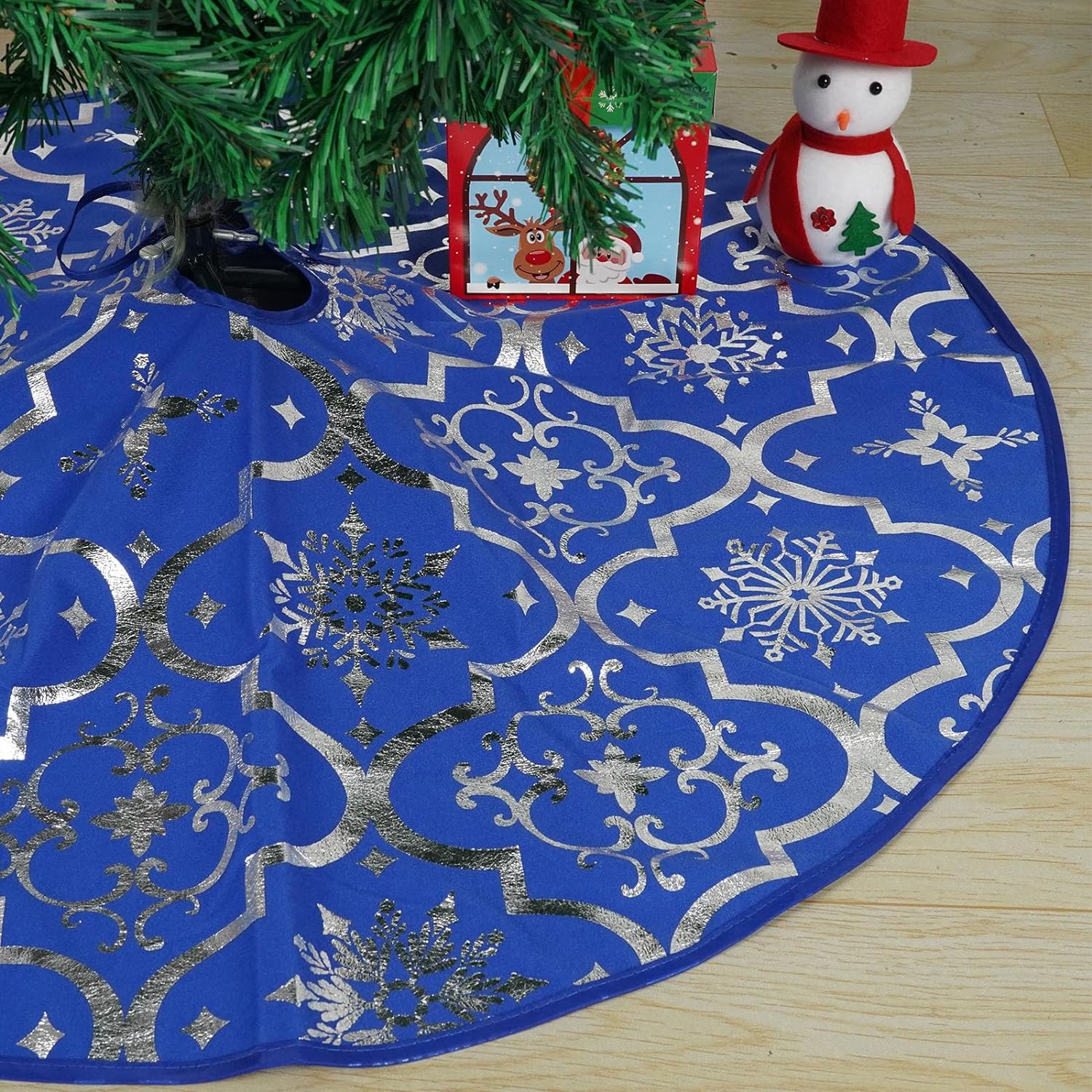 

3E Домашня спідниця на ялинку Спідниця на червону ялинку Кругла ялинкова прикраса Ялинка Основа Килимок Для приміщень на вулиці Жакардова сніжинка (122 см/48 дюймів) Round122CM синій