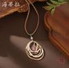 New Color Painting Oil Hollow Oval Braided Rope Long Pendant, Women's Retro Premium Flower Long Necklace