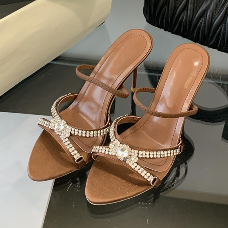 Fashion Liyke Summer Woman Slipper Fashion Crystal Rhinestone Open Toe Thin Heels Shoes Street Style Stripper Party Slides Zapatos Mujer