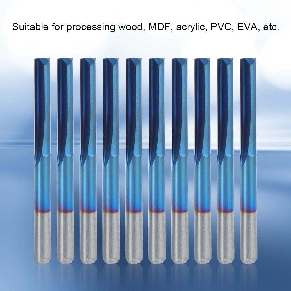 ZDZCYS17DL 10Pcs Cemented Carbide 3.175mm Handle 2-Flute Straight Milling Cutter Blue