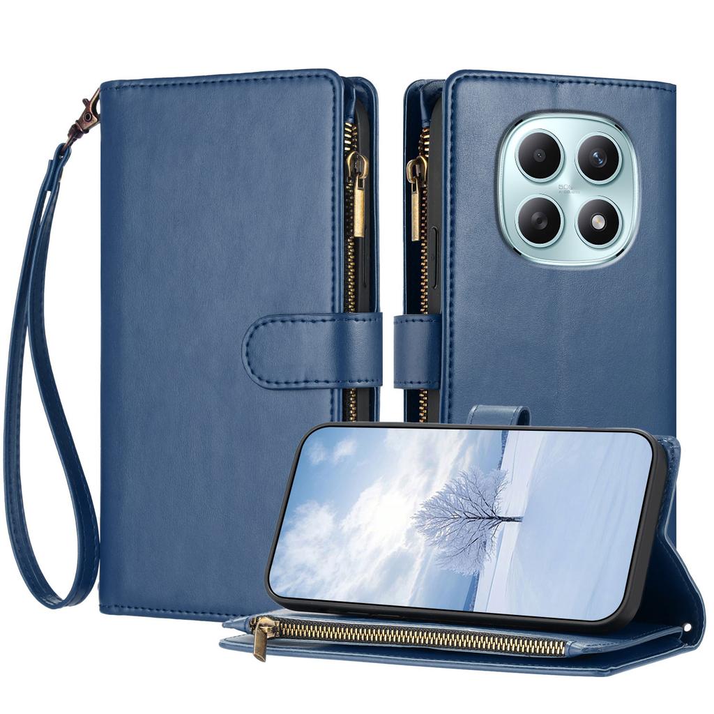 For Xiaomi Poco M8 5G/Redmi Note 15 5G (Global)/15 4G (Global) Leather Case Zipper Wallet Stand Shockproof Phone Cover with Wrist Strap