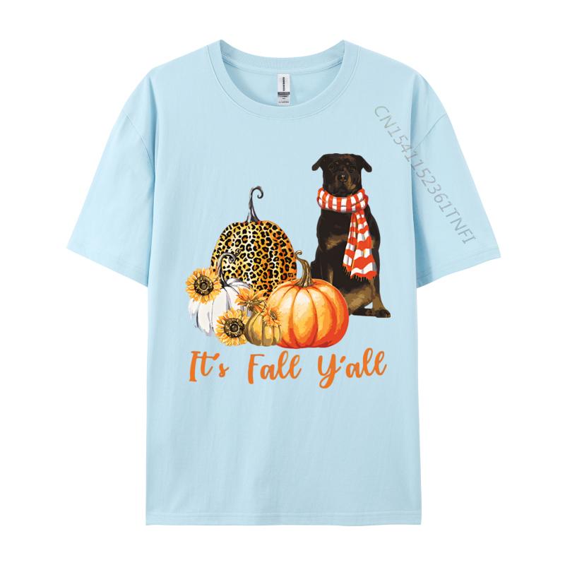 Its Fall Yall Rottweiler Dog Leopard Tshirt Black Cotton Tees for Men Novelty T Shirt Gothic Plain