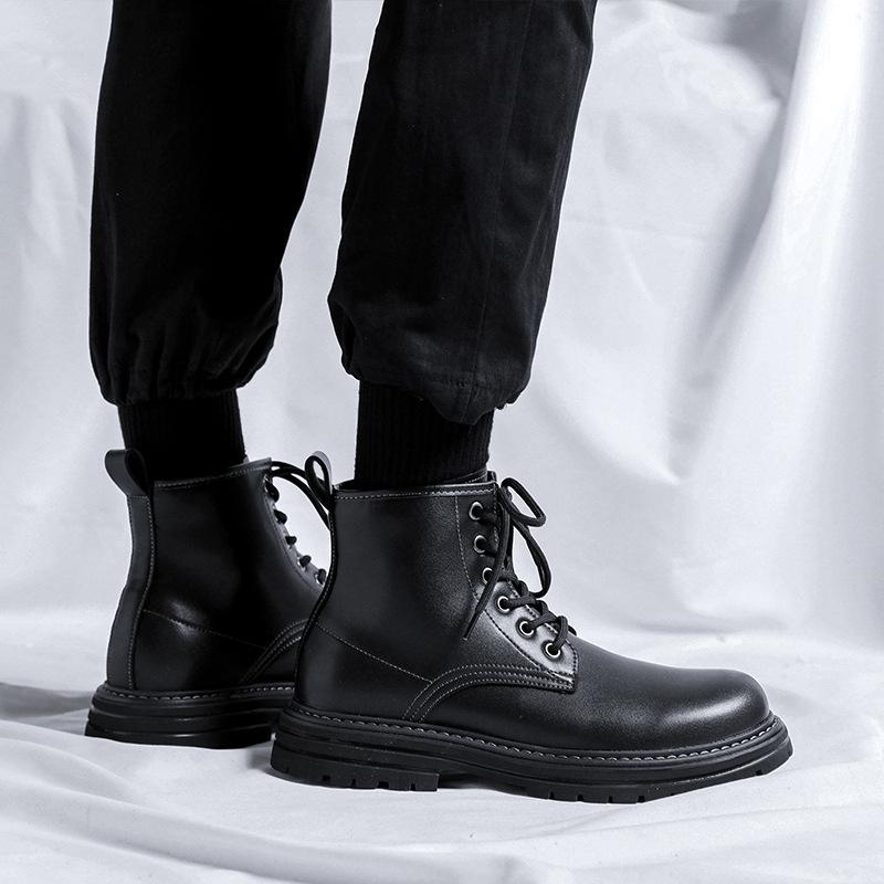 Martin Boots Men's British Style High-end Autumn and Winter Black Boots Medium Top Boys High-top Shoes 6002-R