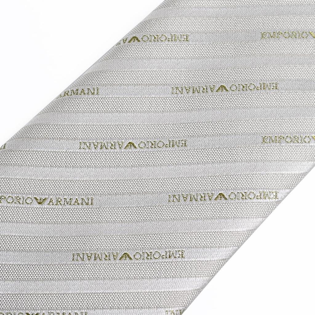 Emporio Armani Name Made in 340075 2R605 F8109 Men's Tie, 7.5cm Wide, 100% Silk, Logo, Gray, Italy, [Used]