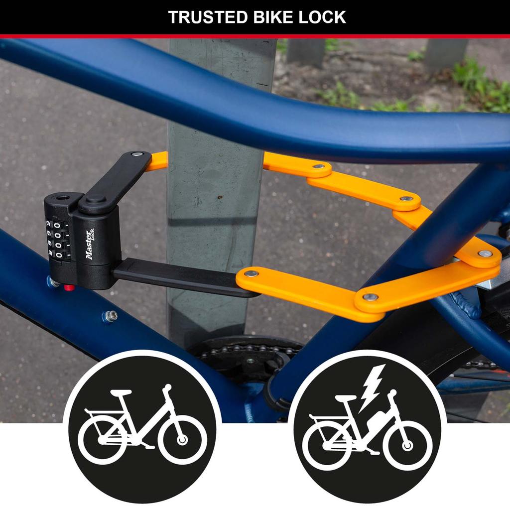 Master Lock Folding Bike Lock, Combination, 80 cm x 4mm, Carrier Bracket