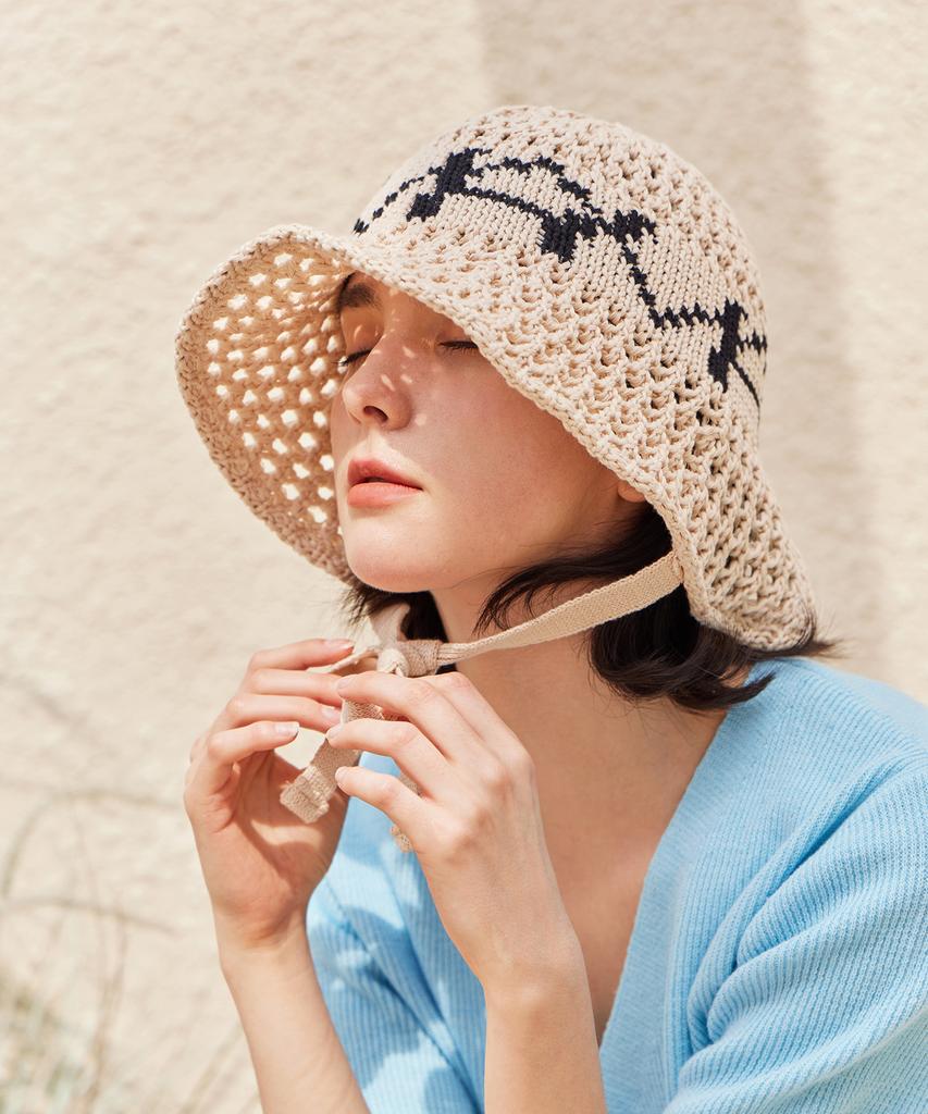 Bajal Va Digital Logo Punching Bonnet Hat Beige