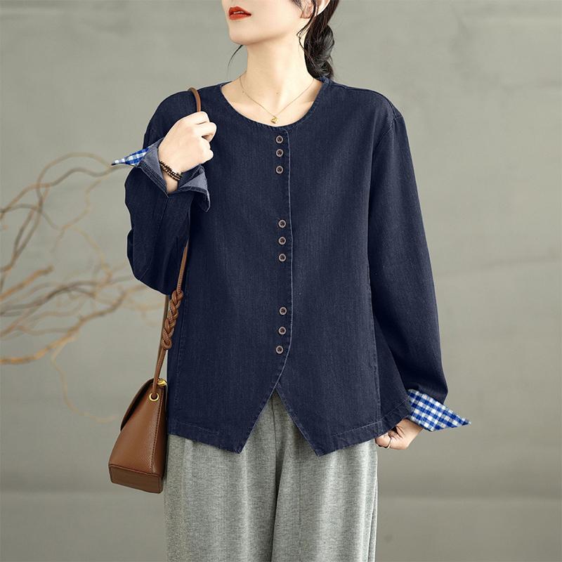 ZANZEA Women Casual Round Neck Loose Long Sleeve Solid Blouse
