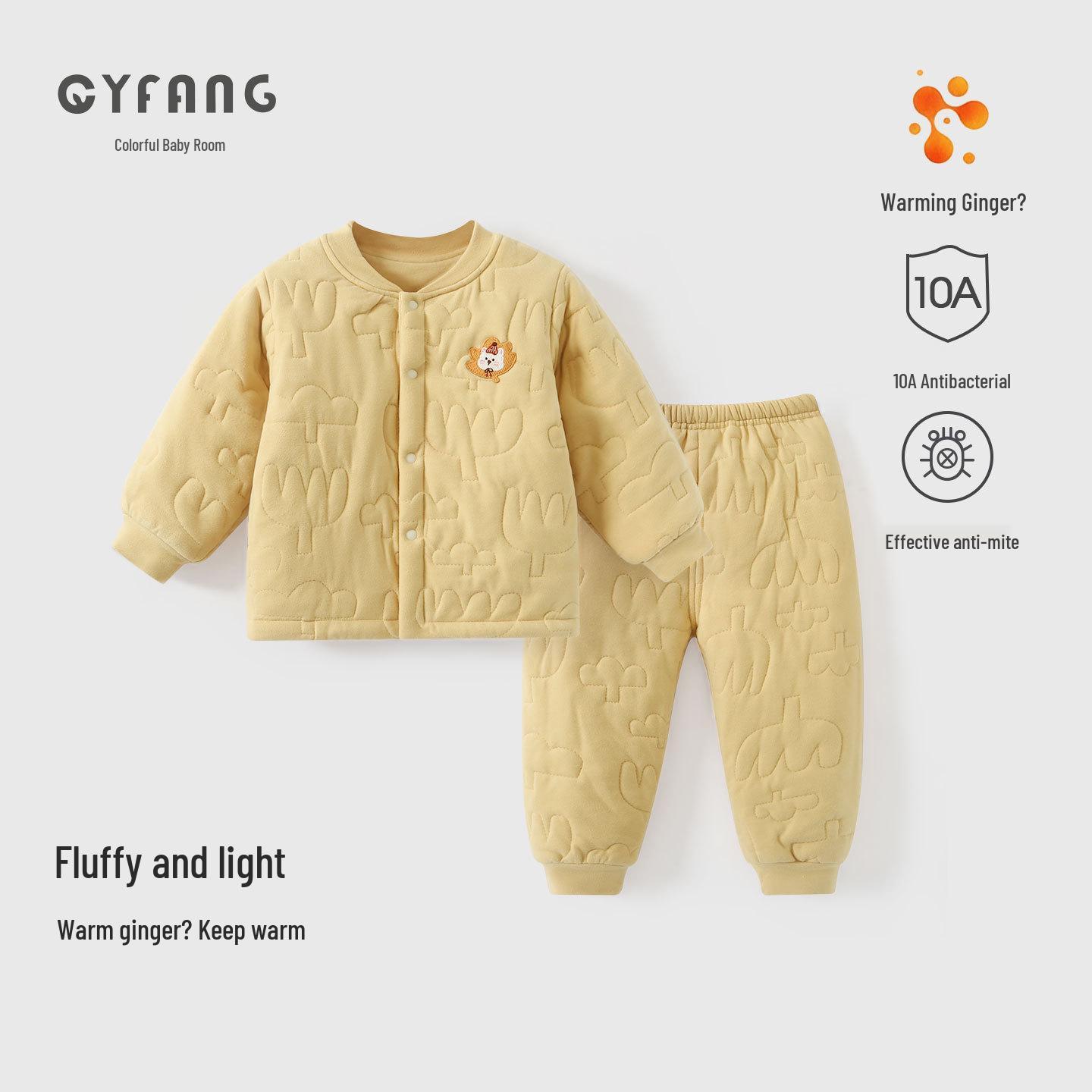 Warm Ginger Cotton Baby Set: Winter Thickened Padded Clothes & Pants 80cm