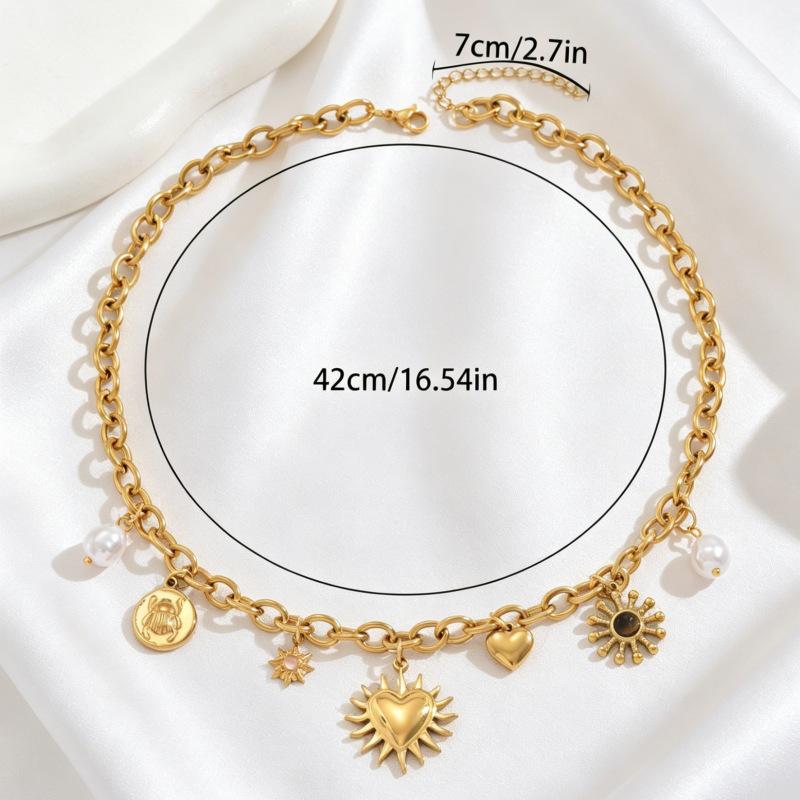 Hot-selling light luxury fashion gold-plated sunflower moon love gemstone pearl accessories pendant chain necklace batch