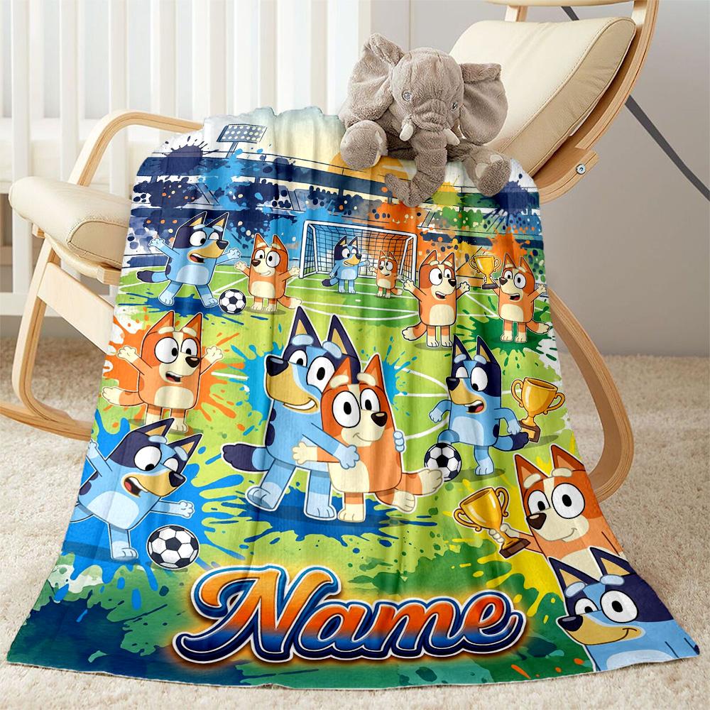 Cartoon Soccer Stars Trophy Customize Text Blanket Gift Personalized Blanket Warmthful Decor Great for Seaside Home Decor Livingroom Sofa