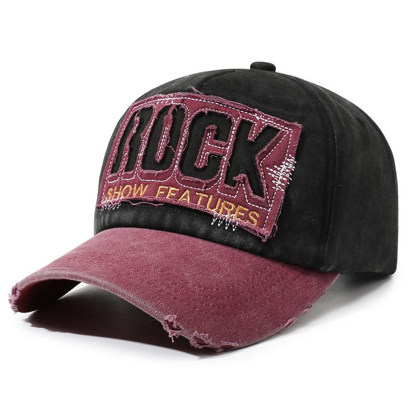Embroidery Rock Hat Men'S Washed Cotton Splicing Baseball Cap Retro Retro Hip Hop Cap Women