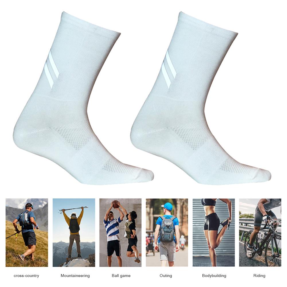 DH Reflective Cycling Socks Bicycle Sport Fitness Night Riding Sock (White)