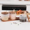 KKC Glass Condiment Storage Container with Wooden Stand and Storage Airtight Spice Storage Spoon, Container, Container, Sugar, Salt,