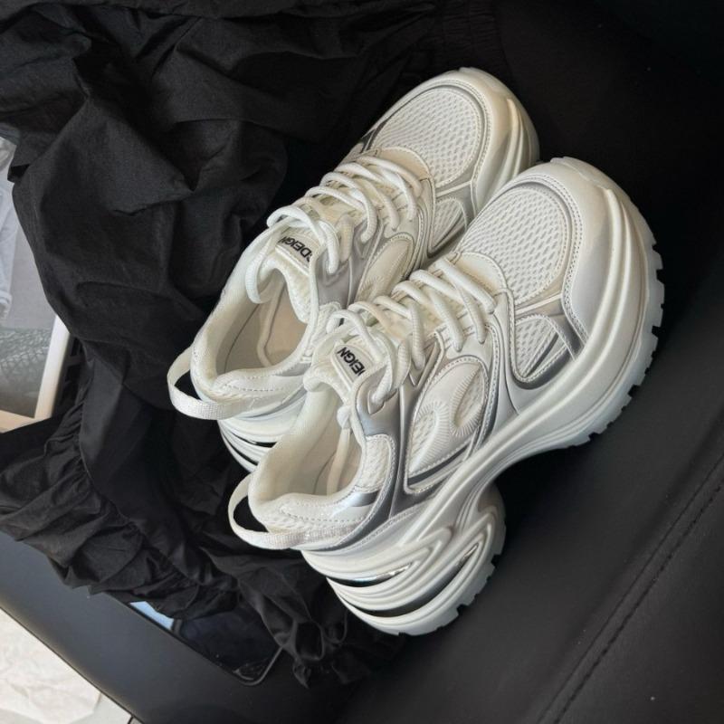 Leather mesh platform dad shoes women's spring new fashion small height increase sports and leisure shoes