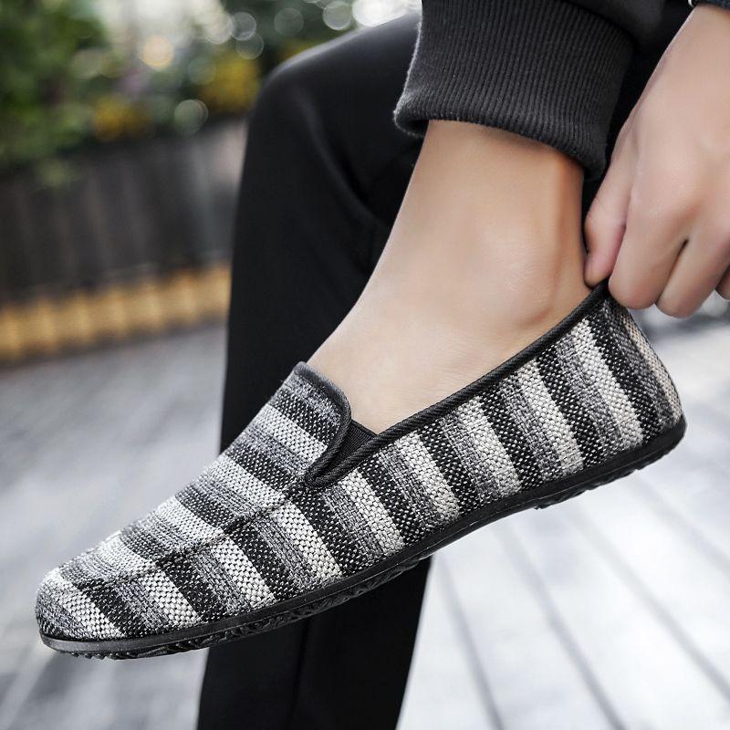 

Модные кеды парусиновые полосатые слипоны на плоской подошве мужская обувь лето классика оригинал мода 2025 ретро дизайнерская роскошь распродажа мужская повседневная обувь 38