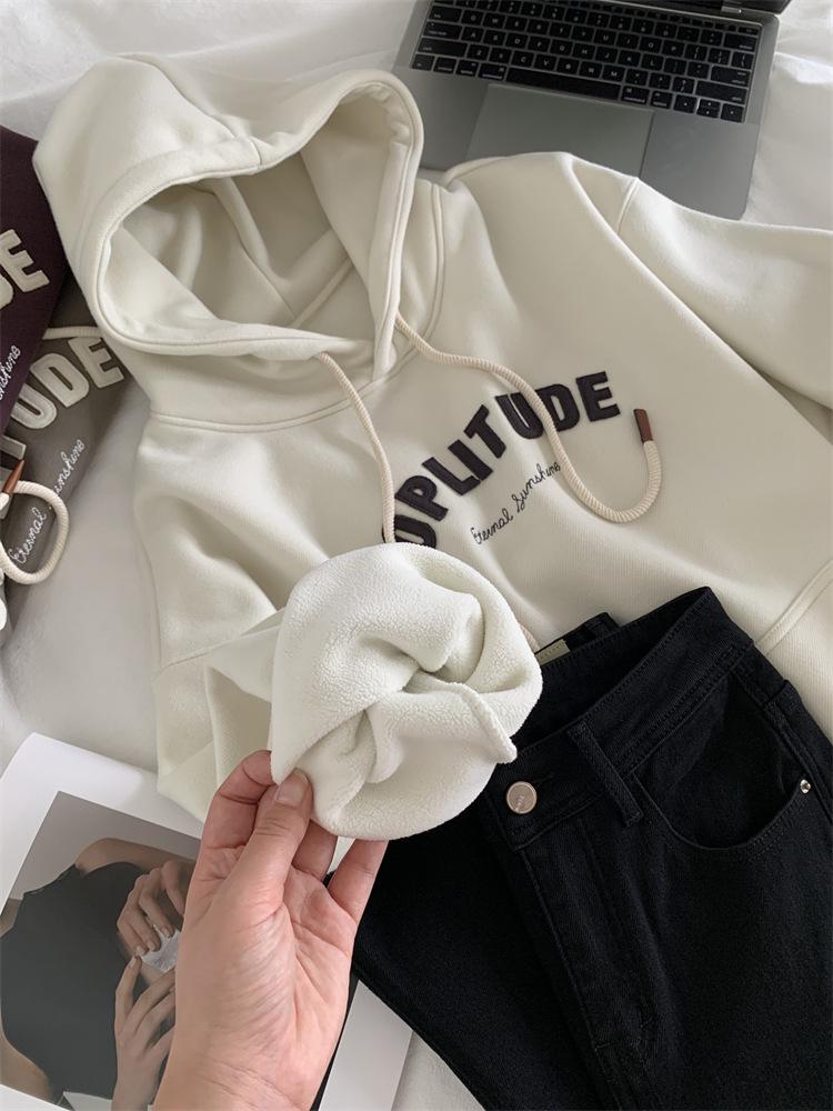 Women's Oversized Retro Letter Applique Hooded Sweatshirt for Spring and Autumn 2025