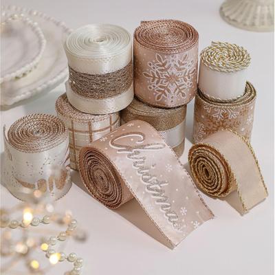 Christmas Ribbon For Crafts 6.5 Ft Webbing Strap Champagne Color Wreath Ribbon For Holiday Wrap Present Tree Decor Bow Wreath