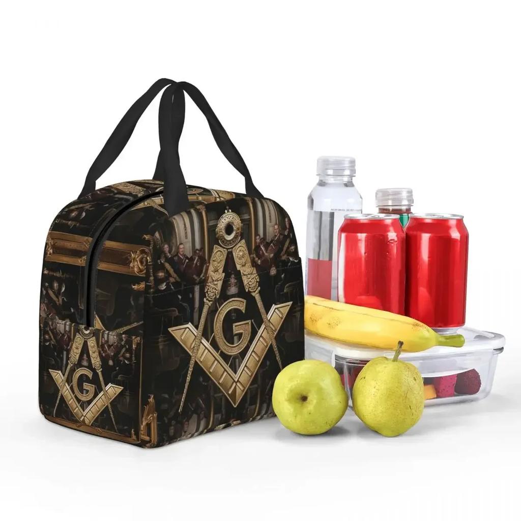Masonic Mason Freemason Insulated Lunch Bag for Women Kids Portable Food Boxes Thermal Lunch Box Tote