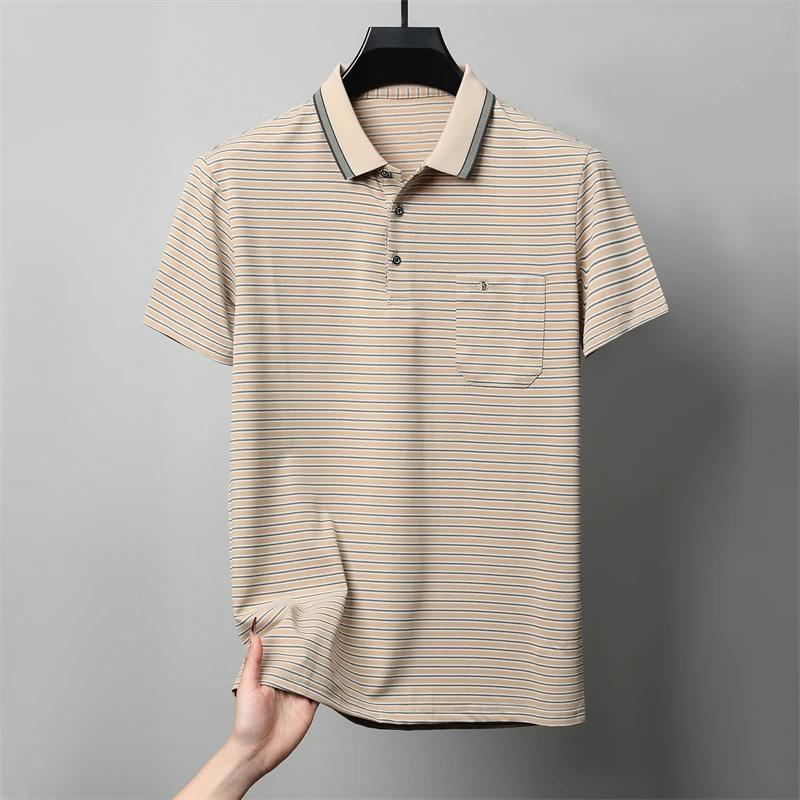 

Men s Casual and Fashionable Striped Short Sleeved Polo Shirt Summer Comfortable Sweat Absorbing Breathable and Versatile Top L хакі