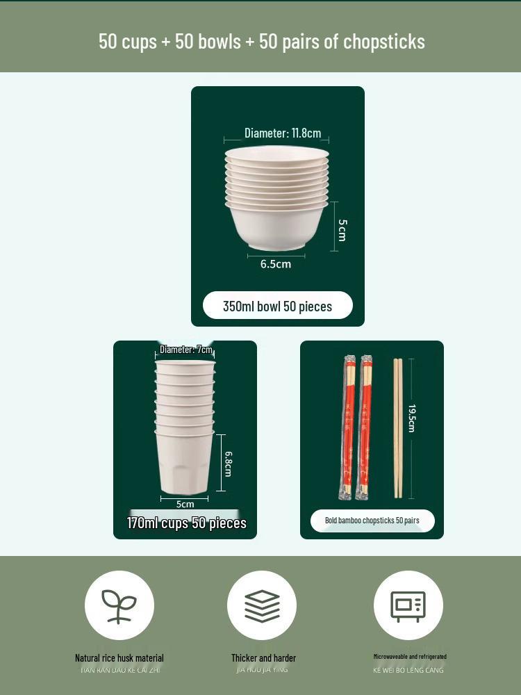Eco-Friendly Rice Husk Tableware Set: Bowl, Chopsticks, Spoon & Cup – Recyclable & Food-Grade for Dining, Parties, Home, & Picnics (4-Piece)