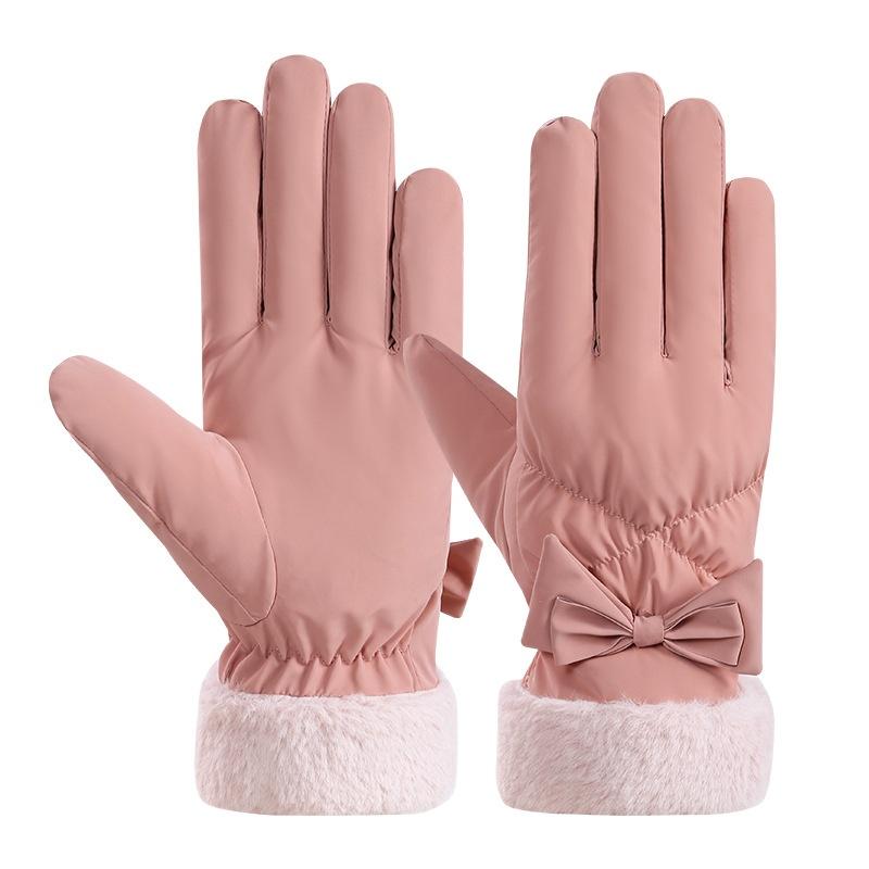 Ski Gloves Women Winter Fleece Thickened Warm Plush Cotton Waterproof Touch-Screen Gloves For Outdoor Riding Mountaineering