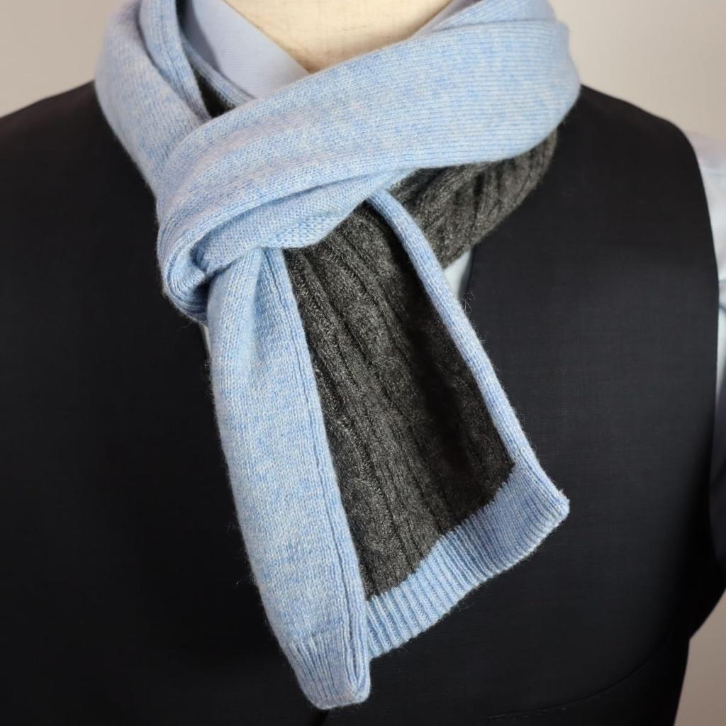 Michiko London Mongolian Cashmere Reverse Mini Made In A Stylish Gift for Men and Casual 100% Scarf, Mongolia, Women, Unisex, (CM-203 Sax/Gray)