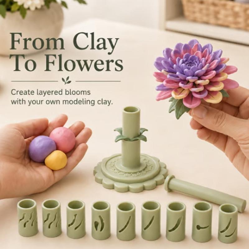 Detachable Clay Flower Shaping Tool Set with Leaf and Center Shaping Parts for Pottery Practice and Cold Porcelain Work