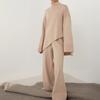 GMXIA Women's Half Turtleneck Sweater Set Irregular Bevelled Sweater + Knitted Wide Leg Pants Two Piece Set
