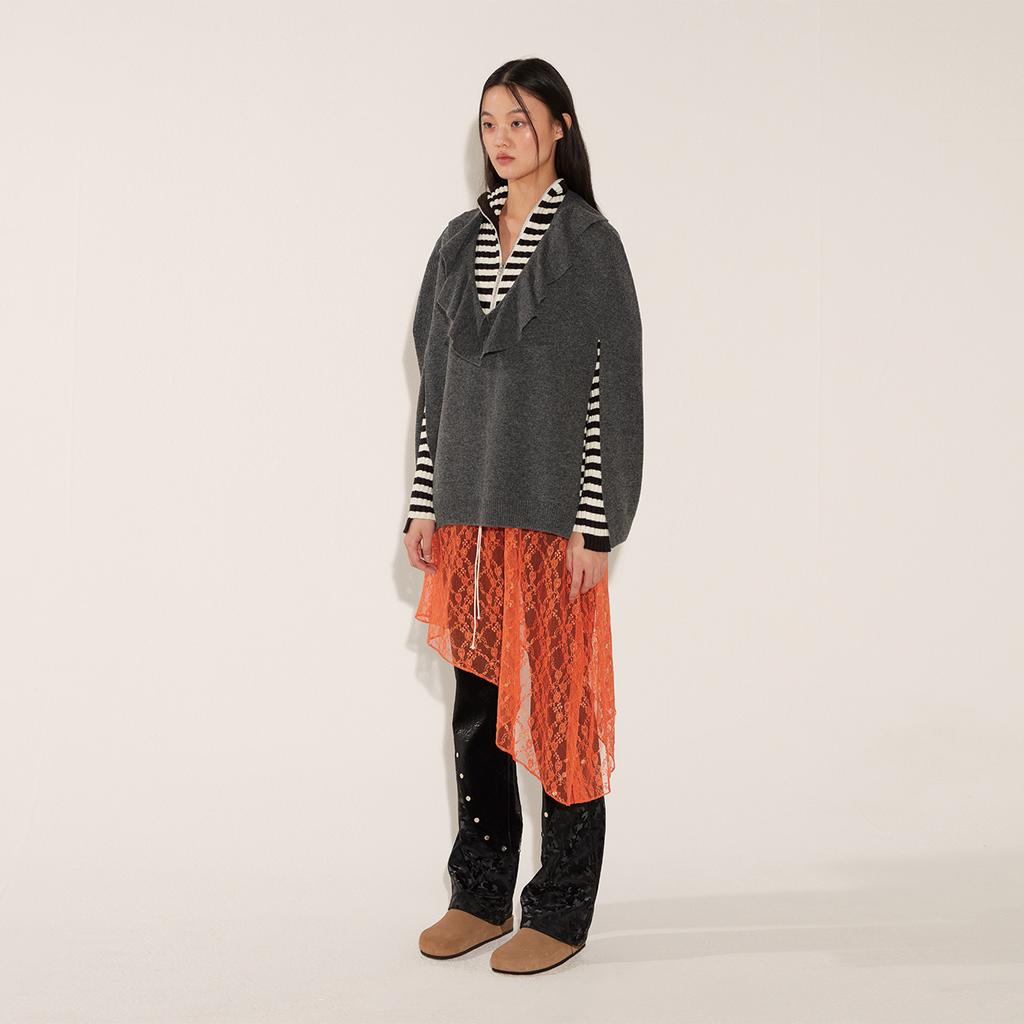 Soltipebeul Flare Cape Wool Knit [Charcoal]
