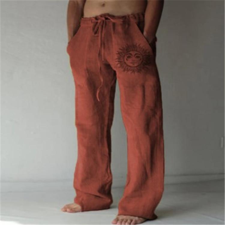 Casual Pants For Men With Printed Cotton Linen Fabric For Spring Urban Style Comfort