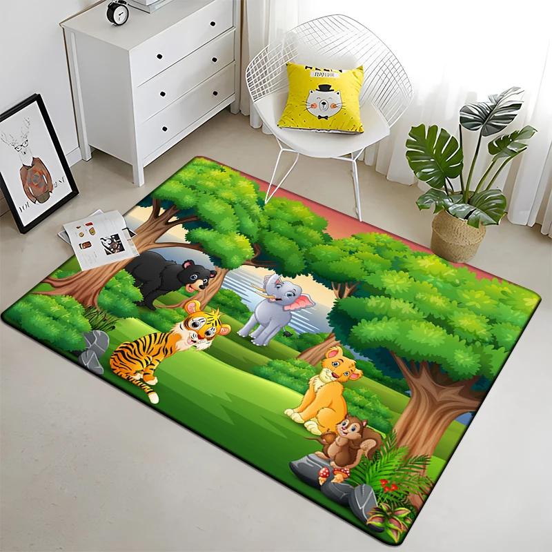 Cute Jungle Animal Carpet Area Rugs Anti-slip Doormat 3D Print Cartoon Animals Carpet for Living Room Bedroom Decor Child Gifts