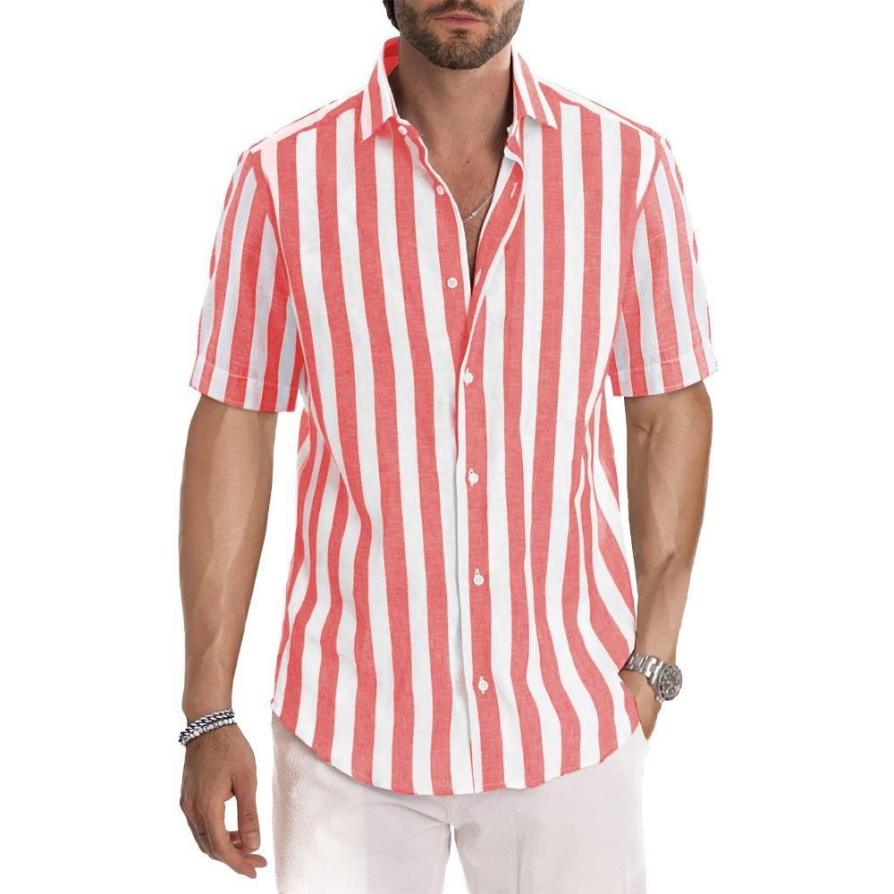 Summer Men's Casual Striped Lapel Short Sleeved Shirt