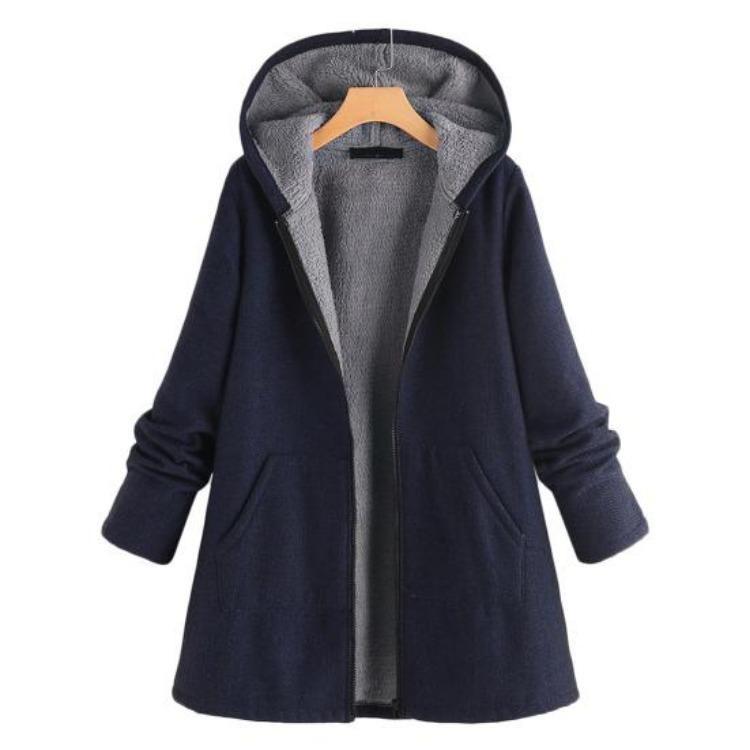 

Plus Size Women Hoodie Autumn Winter Warm Coat Solid Color Streetwear All Match 5XL темно-синий