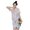 Fashion Temperament Summer Pajamas Women'S Short-Sleeved Shorts Lapel Cardigan Pink Thousand Bird Grid Loungewear Set