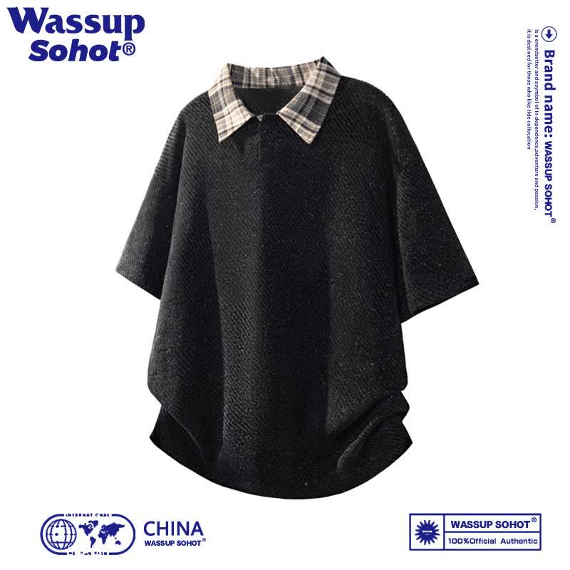 Wassup Sohot Men s Summer Old Money Style Faux Two-Piece Polo T-Shirt L