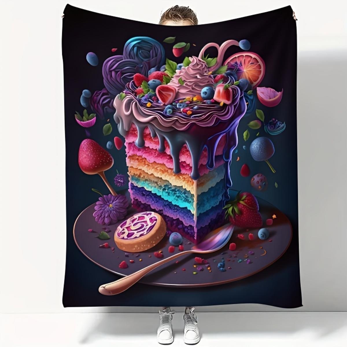 

1 Creative cakethemed flannel blanket soft and warm perfect for home décor beds chairs camping or travel for Christmas 75x100cm
