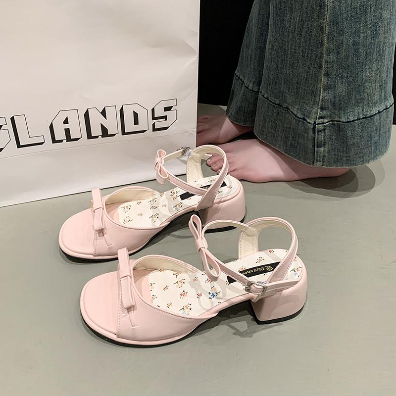 

Fashion Retro Woman Shoes Clear Heels 2025 Summer Open Toe High Sandals Female Original Peep High-heeled New Block Outside Bow 35 розовый