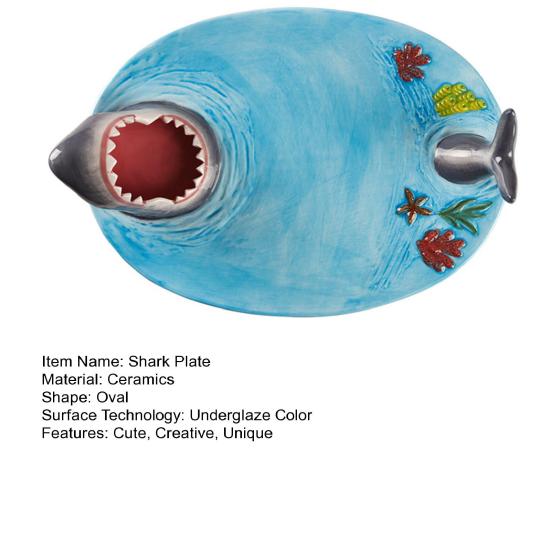 Shark Shape Dumpling Plate with Soy Sauce Dish Creative Handmade Shark Shape Platter for Sushi Cheese Board Party Tray Cute Home Dining Decor