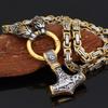 Men's Gold Viking Dragon Head Steel Thor's Hammer Necklace