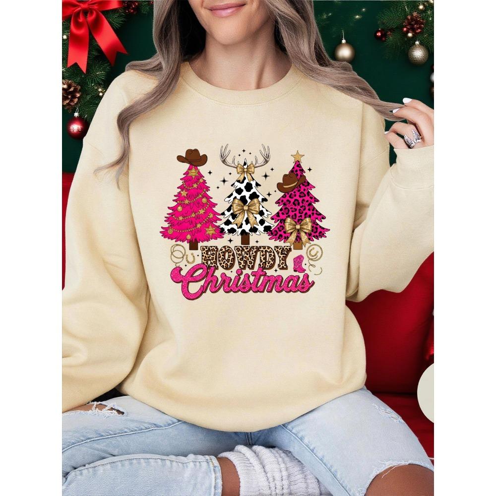 Howdy Weihnachten Western Bedruckte Damen Sweatshirts Lässige Pullover Hip Hop Rundhals Kleidung Winter Sportbekleidung