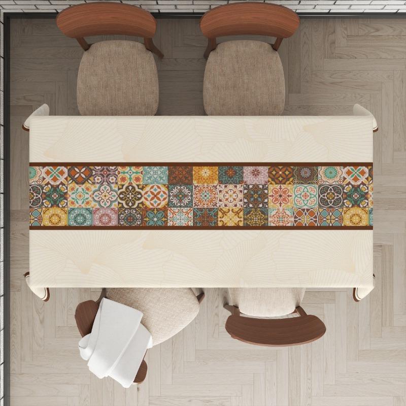 1pc Polyester Moroccan-Inspired Rectangular Tablecloth, Bohemian Patchwork, Versatile for Home Kitchen Dining Party Patio Indoor and Outdoor Use